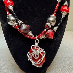 Red Black And Silver Statement Necklace